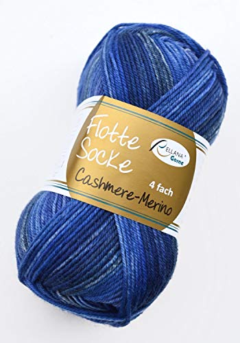 Rellana Flotte Socke Cashmere Merino Fb. 1324 - blau, 50g weiche Sockenwolle mit Kaschmir und Merinowolle zum Stricken & Häkeln von Awoe