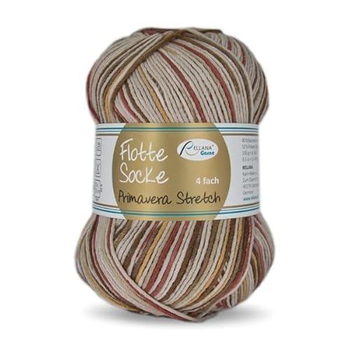 Rellana 100g Flotte Socke "Primavera" - Farbe: 1900 - brauntöne - 4fach Sockenwolle - Vegan und mit Baumwolle! von Rellana