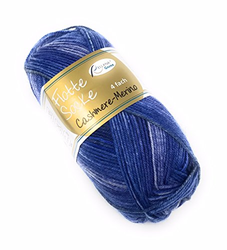 Rellana Doppelpack 2 x 50 gr Flotte Socke 4fach Cashmere-Merino,50 Gramm, sehr edles Material, Merinowolle und Kaschmir, (1324 blau Jeansblau) von Rellana