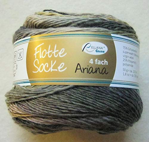 Rellana Flotte Socke Ariana 4-Fach 50g, Farbe 1450 schwarz-beige-grau von Rellana