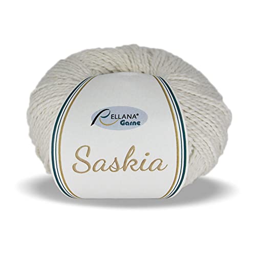 Rellana Saskia, Natur pur, Sommergarn, Baumwolle mit Seide, 50 g / 120 m. 77% Baumwolle / 23% Seide, 14 tolle Farben (01 weiß) von Rellana