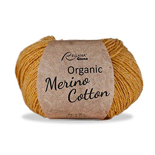 Rellana Wolle Organic Merino Cotton, GOTS zertifiziert, mulesingfrei, Farbe 120, Biowolle zum Stricken oder Häkeln von Rellana