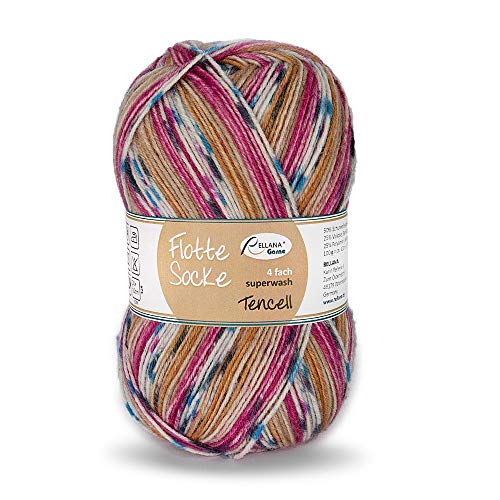 Sockenwolle Rellana Flotte Socke Tencel 4 fädig (1591 kamel-beige-pink-türkis) von Rellana