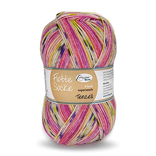 Sockenwolle Rellana Flotte Socke Tencel 4 fädig (1592 orange-pink-gelb-hellgrün) von Rellana