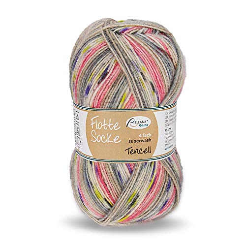 Sockenwolle Rellana Flotte Socke Tencel 4 fädig (1593 grau-beige-erdbeer-lila-apfel) von Rellana