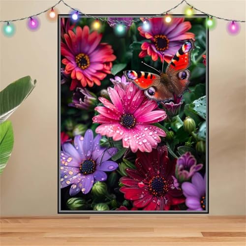 5D Blumen,Schmetterlinge Diamond Painting Set,Diamant Painting Bilder Erwachsene groß 100x133cm,DIY Diamant Kristall Strass Stickerei Bilder Painting nach Zahlen,Diamanten Painting für Wanddeko F6789 von Reluehu