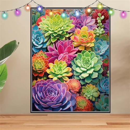 5D Blumen,Sukkulenten Diamond Painting Set,Diamant Painting Bilder Erwachsene groß (50x70cm),DIY Diamant Kristall Strass Stickerei Bilder Painting nach Zahlen,Diamanten Painting für Wanddeko F-6744 von Reluehu