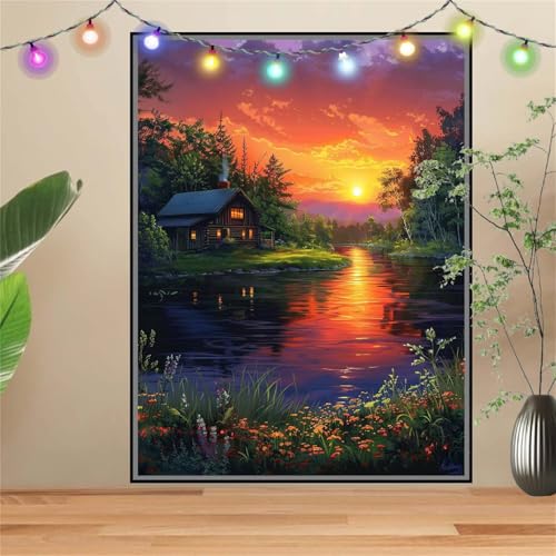 5D DIY Diamond Painting Kinder Bach,Sonnenuntergang,Diamant Painting Bilder 50x70cm,Mosaikherstellung Malen Nach Zahlen Cross Stitch Malerei Set,Daiments Painting Erwachsene für Haus Dekoration D3674 von Reluehu