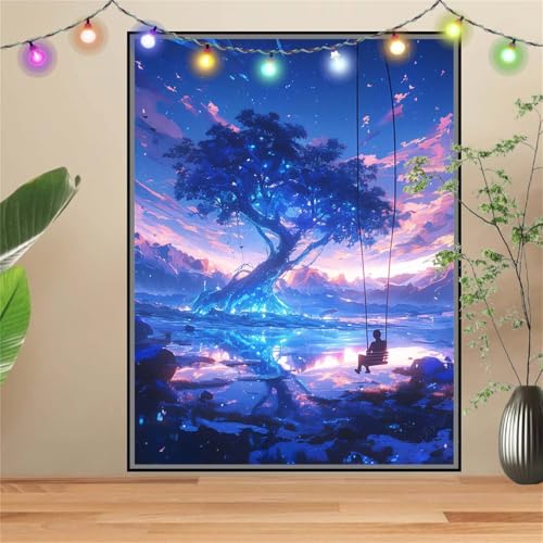 5D DIY Diamond Painting Kinder BäUme,Bunte Wolken,Diamant Painting Bilder 70x90cm,Mosaikherstellung Malen Nach Zahlen Cross Stitch Malerei Set,Daiments Painting Erwachsene für Haus Dekoration D3116 von Reluehu