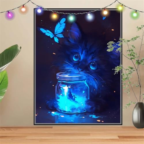 5D DIY Diamond Painting Kinder KäTzchen,Schmetterling,Diamant Painting Bilder 90x120cm,Mosaikherstellung Malen Nach Zahlen Cross Stitch Malerei Set,Daiments Painting Erwachsene für Wand Decor D3718 von Reluehu