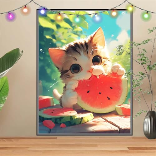 5D DIY Diamond Painting Kinder KäTzchen,Wassermelone,Diamant Painting Bilder 60x80cm,Mosaikherstellung Malen Nach Zahlen Cross Stitch Malerei Set,Daiments Painting Erwachsene für Wand Decor D3755 von Reluehu