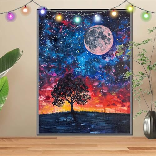 5D DIY Diamond Painting Kinder Klein Baum,Sternenhimmel,Diamant Painting Bilder 80x107cm,Mosaikherstellung Malen Nach Zahlen Cross Stitch Malerei Set,Daiments Painting Erwachsene für Wand Decor D3157 von Reluehu