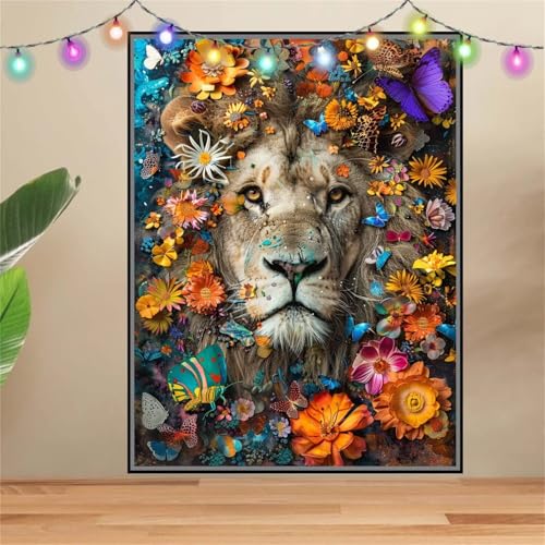 5D DIY Diamond Painting Kinder Klein Blume,LöWe,Diamant Painting Bilder 100x133cm,Mosaikherstellung Malen Nach Zahlen Cross Stitch Malerei Set,Daiments Painting Erwachsene für Haus Dekoration F6839 von Reluehu