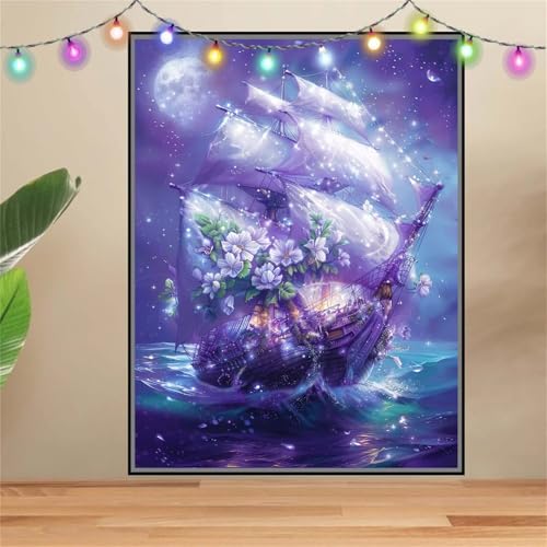 5D DIY Diamond Painting Kinder Klein Blumen,Segelboot,Diamant Painting Bilder 100x133cm,Mosaikherstellung Malen Nach Zahlen Cross Stitch Malerei Set,Daiments Painting Erwachsene für Wand Decor F6759 von Reluehu