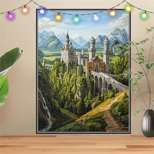 5D DIY Diamond Painting Kinder Klein BrüCke,Burg,Diamant Painting Bilder 60x80cm,Mosaikherstellung Malen Nach Zahlen Cross Stitch Malerei Set,Daiments Painting Erwachsene für Haus Dekoration D2835 von Reluehu