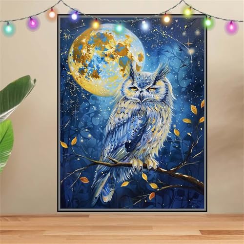 5D DIY Diamond Painting Kinder Klein Eule,Mond,Diamant Painting Bilder (40x50cm),Mosaikherstellung Malen Nach Zahlen Cross Stitch Malerei Set,Daiments Painting Erwachsene für Haus Dekoration F-7753 von Reluehu