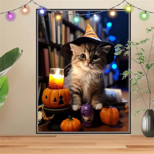 5D DIY Diamond Painting Kinder Klein Halloween-Katze,Diamant Painting Bilder 50x70cm,Mosaikherstellung Malen Nach Zahlen Cross Stitch Malerei Set,Daiments Painting Erwachsene für Haus Dekoration D3394 von Reluehu