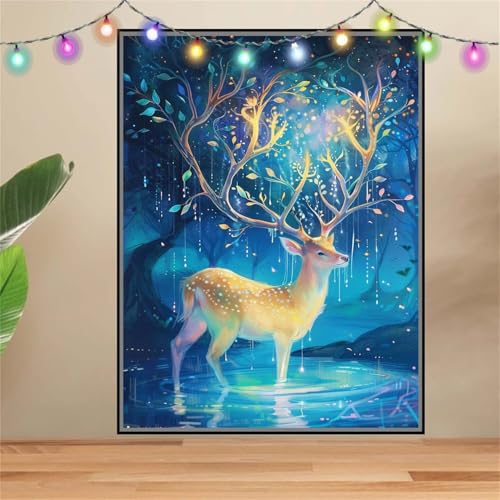 5D DIY Diamond Painting Kinder Klein Hirsch,Wald,Diamant Painting Bilder 40x50cm,Mosaikherstellung Malen Nach Zahlen Cross Stitch Malerei Set,Daiments Painting Erwachsene für Haus Dekoration F7553 von Reluehu