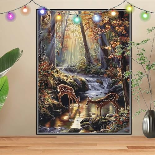 5D DIY Diamond Painting Kinder Klein Hirsch,Wald,Diamant Painting Bilder 50x70cm,Mosaikherstellung Malen Nach Zahlen Cross Stitch Malerei Set,Daiments Painting Erwachsene für Haus Dekoration D2274 von Reluehu