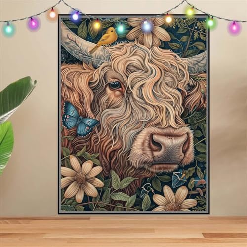 5D DIY Diamond Painting Kinder Klein Hochlandrind,Diamant Painting Bilder 50x70cm,Mosaikherstellung Malen Nach Zahlen Cross Stitch Malerei Set,Daiments Painting Erwachsene für Haus Dekoration F6354 von Reluehu