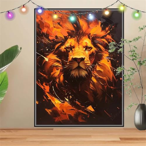 5D DIY Diamond Painting Kinder Klein LöWe,Tier,Diamant Painting Bilder (70x90cm),Mosaikherstellung Malen Nach Zahlen Cross Stitch Malerei Set,Daiments Painting Erwachsene für Haus Dekoration D-3996 von Reluehu