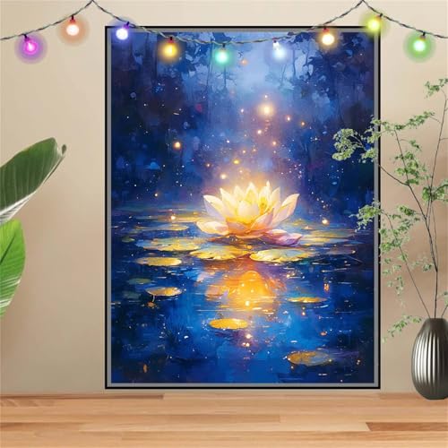 5D DIY Diamond Painting Kinder Klein Lotus,Landschaft,Diamant Painting Bilder 80x107cm,Mosaikherstellung Malen Nach Zahlen Cross Stitch Malerei Set,Daiments Painting Erwachsene für Wand Decor D2197 von Reluehu