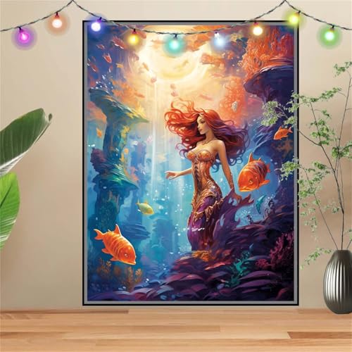 5D DIY Diamond Painting Kinder Klein Meerjungfrau,Meer,Diamant Painting Bilder 50x70cm,Mosaikherstellung Malen Nach Zahlen Cross Stitch Malerei Set,Daiments Painting Erwachsene für Wand Decor D2554 von Reluehu