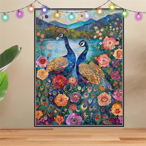 5D DIY Diamond Painting Kinder Klein Pfau,Blume,Diamant Painting Bilder 100x133cm,Mosaikherstellung Malen Nach Zahlen Cross Stitch Malerei Set,Daiments Painting Erwachsene für Haus Dekoration F7199 von Reluehu