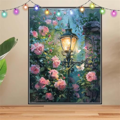 5D DIY Diamond Painting Kinder Klein Rose,StraßEnlaterne,Diamant Painting Bilder 40x50cm,Mosaikherstellung Malen Nach Zahlen Cross Stitch Malerei Set,Daiments Painting Erwachsene für Wand Decor F7793 von Reluehu