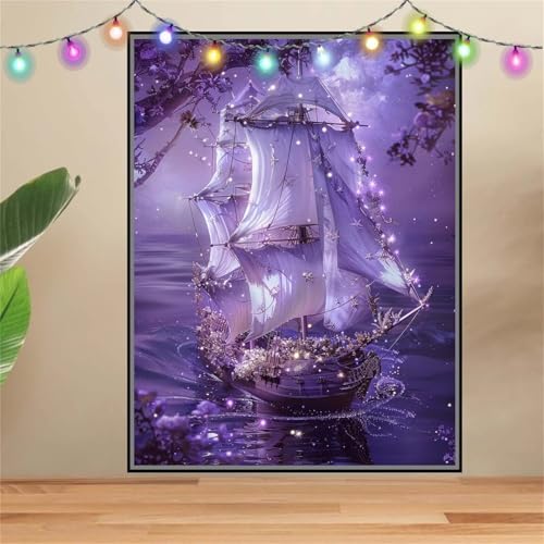 5D DIY Diamond Painting Kinder Klein Segelboot,Blumen,Diamant Painting Bilder 100x133cm,Mosaikherstellung Malen Nach Zahlen Cross Stitch Malerei Set,Daiments Painting Erwachsene für Wand Decor F5839 von Reluehu