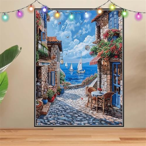 5D DIY Diamond Painting Kinder Klein Segelboot,Gasse,Diamant Painting Bilder 50x70cm,Mosaikherstellung Malen Nach Zahlen Cross Stitch Malerei Set,Daiments Painting Erwachsene für Haus Dekoration F5874 von Reluehu