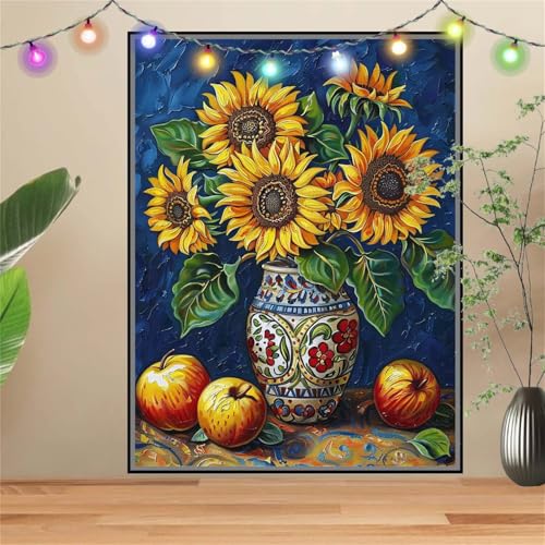 5D DIY Diamond Painting Kinder Klein Sonnenblume,Apfel,Diamant Painting Bilder 60x80cm,Mosaikherstellung Malen Nach Zahlen Cross Stitch Malerei Set,Daiments Painting Erwachsene für Wand Decor D3595 von Reluehu