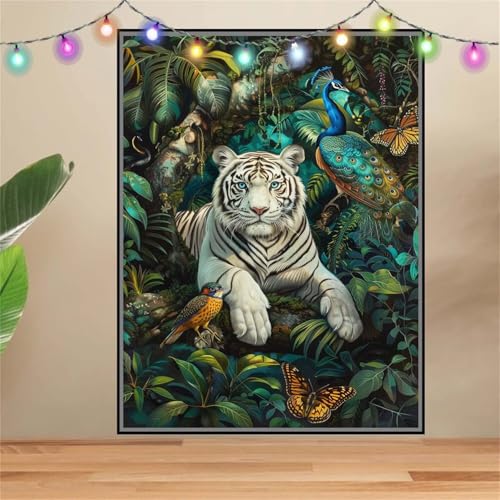 5D DIY Diamond Painting Kinder Klein Tiger,Pfau,Diamant Painting Bilder 70x90cm,Mosaikherstellung Malen Nach Zahlen Cross Stitch Malerei Set,Daiments Painting Erwachsene für Haus Dekoration F7356 von Reluehu