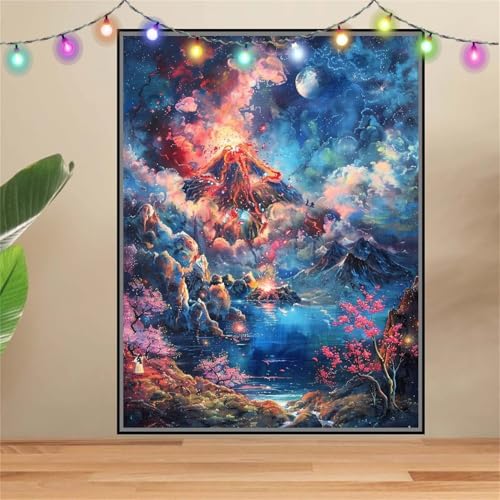 5D DIY Diamond Painting Kinder Klein Vulkan,Landschaft,Diamant Painting Bilder 100x133cm,Mosaikherstellung Malen Nach Zahlen Cross Stitch Malerei Set,Daiments Painting Erwachsene für Wand Decor F6959 von Reluehu