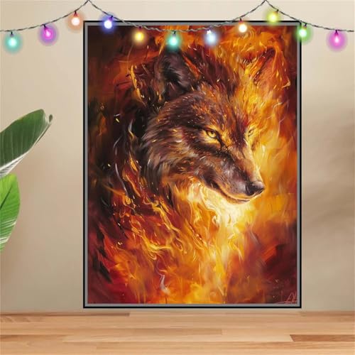 5D DIY Diamond Painting Kinder Klein Wolf,Flamme,Diamant Painting Bilder 30x40cm,Mosaikherstellung Malen Nach Zahlen Cross Stitch Malerei Set,Daiments Painting Erwachsene für Haus Dekoration F7272 von Reluehu