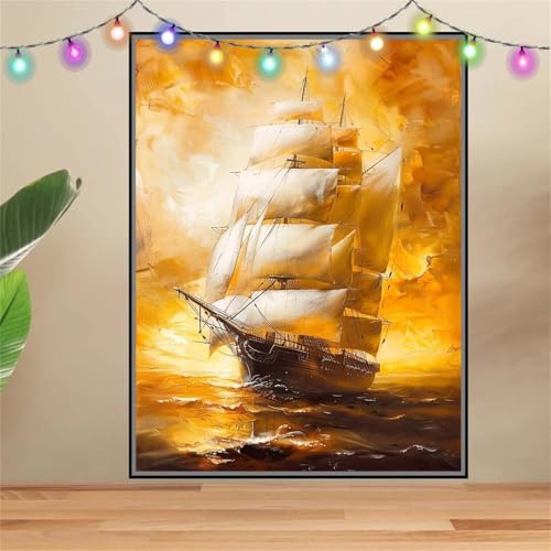 5D DIY Diamond Painting Kinder Landschaft,Segelboot,Diamant Painting Bilder 100x133cm,Mosaikherstellung Malen Nach Zahlen Cross Stitch Malerei Set,Daiments Painting Erwachsene für Wand Decor F5959 von Reluehu