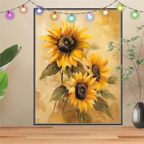 5D DIY Diamond Painting Kinder Sonnenblumen,Landschaft,Diamant Painting Bilder 100x133cm,Mosaikherstellung Malen Nach Zahlen Cross Stitch Malerei Set,Daiments Painting Erwachsene für Wand Decor D3559 von Reluehu