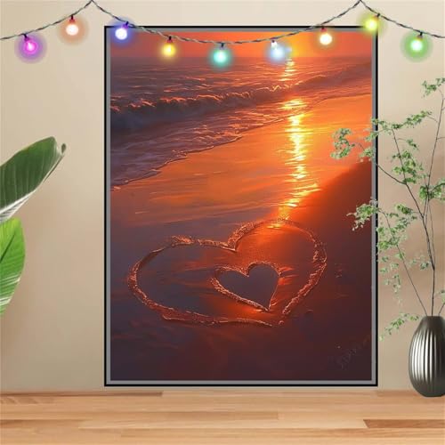 5D DIY Diamond Painting Kinder Strand,Sonnenuntergang,Diamant Painting Bilder 60x80cm,Mosaikherstellung Malen Nach Zahlen Cross Stitch Malerei Set,Daiments Painting Erwachsene für Wand Decor D2955 von Reluehu