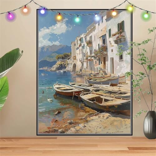 5D Diamond Painting,Diamant Painting Bilder Boot,Meer Full Mosaic Making für Kinder,DIY Diamond Painting Erwachsene groß 50x70cm,Cross Stitch Diamond Painting Bilder für Gift Home Wall Decor D3604 von Reluehu