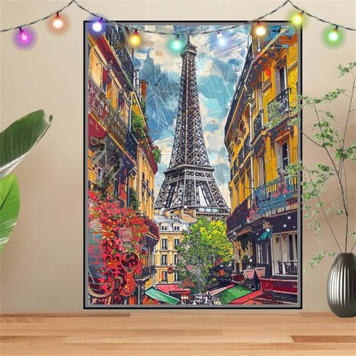 5D Diamond Painting,Diamant Painting Bilder Eiffelturm,Paris Full Mosaic Making für Kinder,DIY Diamond Painting Erwachsene groß 100x133cm,Cross Stitch Diamond Painting Bilder für Gift Wall Decor D3329 von Reluehu