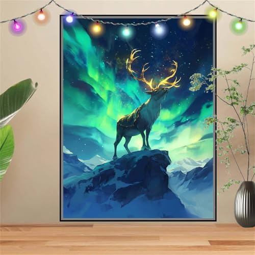 5D Diamond Painting,Diamant Painting Bilder Elch,Aurora Full Mosaic Making für Kinder,DIY Diamond Painting Erwachsene groß 50x70cm,Cross Stitch Diamond Painting Bilder für Gift Home Wall Decor D2564 von Reluehu