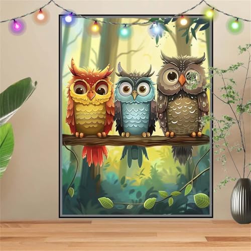 5D Diamond Painting,Diamant Painting Bilder Eule,Cartoon Full Mosaic Making für Kinder,DIY Diamond Painting Erwachsene groß 40x50cm,Cross Stitch Diamond Painting Bilder für Gift Home Wall Decor D2443 von Reluehu