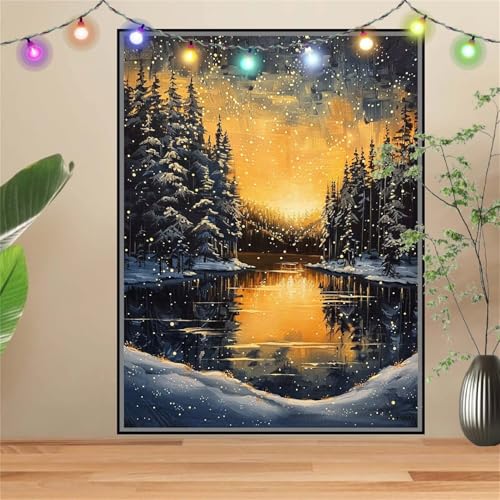 5D Diamond Painting,Diamant Painting Bilder Fluss,Schneeszene Full Mosaic Making für Kinder,DIY Diamond Painting Erwachsene groß 40x50cm,Cross Stitch Diamond Painting Bilder für Home Wall Decor D3683 von Reluehu