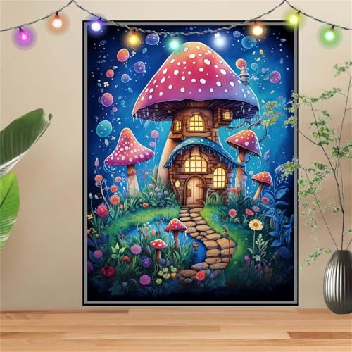 5D Diamond Painting,Diamant Painting Bilder HüTte,Pilze Full Mosaic Making für Kinder,DIY Diamond Painting Erwachsene groß 120x160cm,Cross Stitch Diamond Painting Bilder für Gift Home Wall Decor D3810 von Reluehu