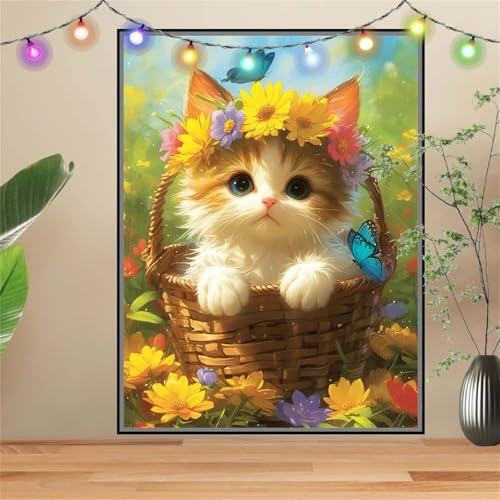 5D Diamond Painting,Diamant Painting Bilder KäTzchen,Blume Full Mosaic Making für Kinder,DIY Diamond Painting Erwachsene groß 120x160cm,Cross Stitch Diamond Painting Bilder für Gift Wall Decor D3730 von Reluehu