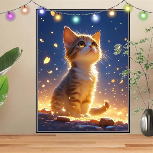 5D Diamond Painting,Diamant Painting Bilder KäTzchen,Sternenhimmel Full Mosaic Making für Kinder,DIY Diamond Painting Erwachsene 100x133cm,Cross Stitch Diamond Painting Bilder für Wall Decor D3769 von Reluehu