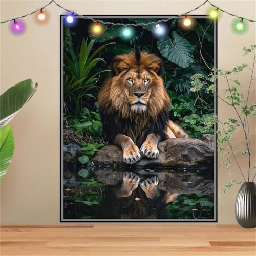 5D Diamond Painting,Diamant Painting Bilder LöWe,Fluss Full Mosaic Making für Kinder,DIY Diamond Painting Erwachsene groß 50x70cm,Cross Stitch Diamond Painting Bilder für Gift Home Wall Decor D3084 von Reluehu