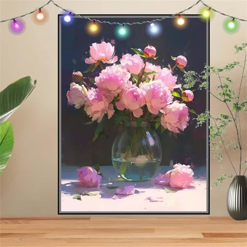 5D Diamond Painting,Diamant Painting Bilder Pfingstrosen,Vase Full Mosaic Making für Kinder,DIY Diamond Painting Erwachsene groß 100x133cm,Cross Stitch Diamond Painting Bilder für Wall Decor D2689 von Reluehu