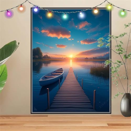 5D Diamond Painting,Diamant Painting Bilder Pier,Boot Full Mosaic Making für Kinder,DIY Diamond Painting Erwachsene groß 50x70cm,Cross Stitch Diamond Painting Bilder für Gift Home Wall Decor D2404 von Reluehu