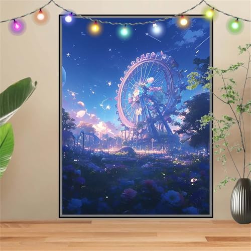 5D Diamond Painting,Diamant Painting Bilder Riesenrad,Blumen Full Mosaic Making für Kinder,DIY Diamond Painting Erwachsene groß 100x133cm,Cross Stitch Diamond Painting Bilder für Gift Wall Decor D2609 von Reluehu